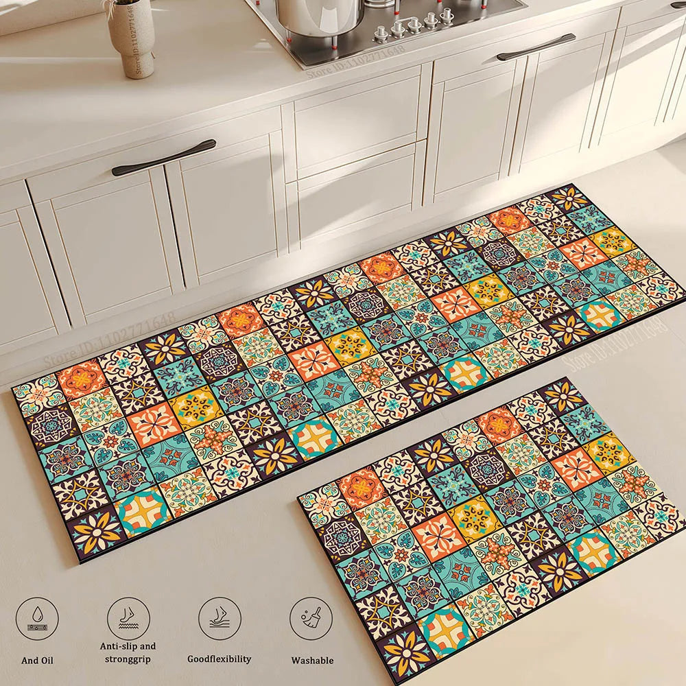 Retro Non-Slip Absorbent Kitchen Runner Mat