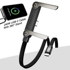 240W Flat Charging Cable with Built-in Phone Stand