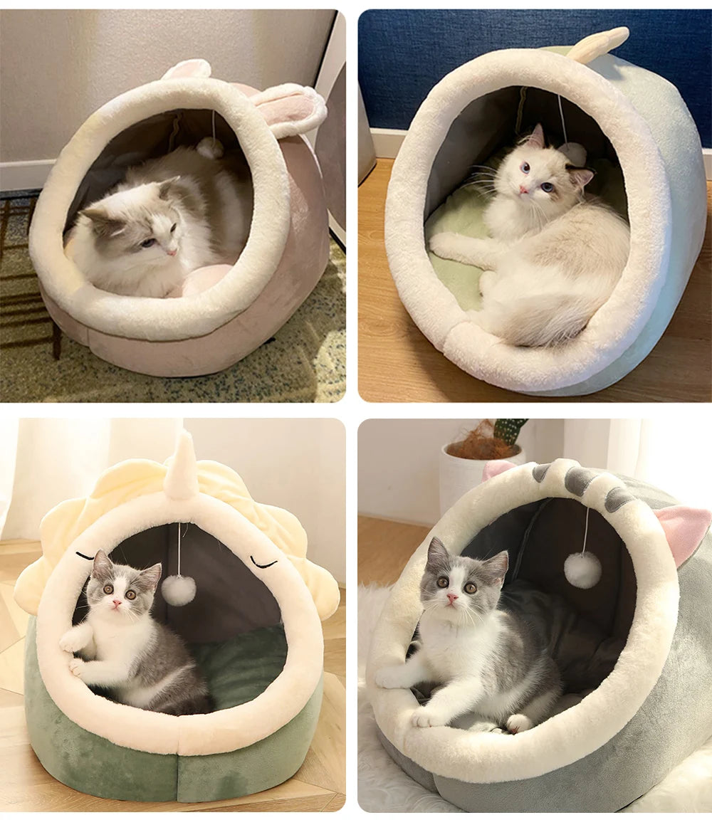 Foldable Cat Cave Bed with Removable Cushion