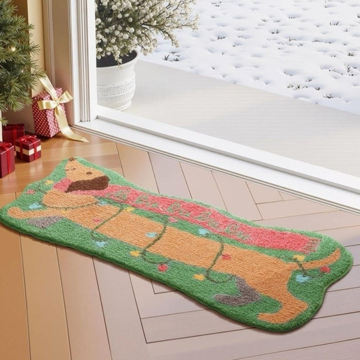 Christmas Acrylic Carpet Dachshund Bedside Rug Bedroom