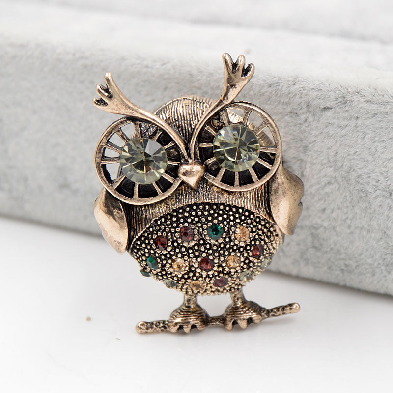 Diamond Cute Owl Vintage Brooch