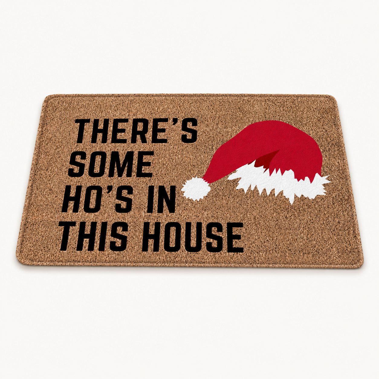 Brown Christmas bedroom rug with Santa hat design