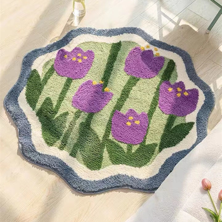 Soft Flower Round Bedside Rug Fluffy Plush Bedroom - product image 3
