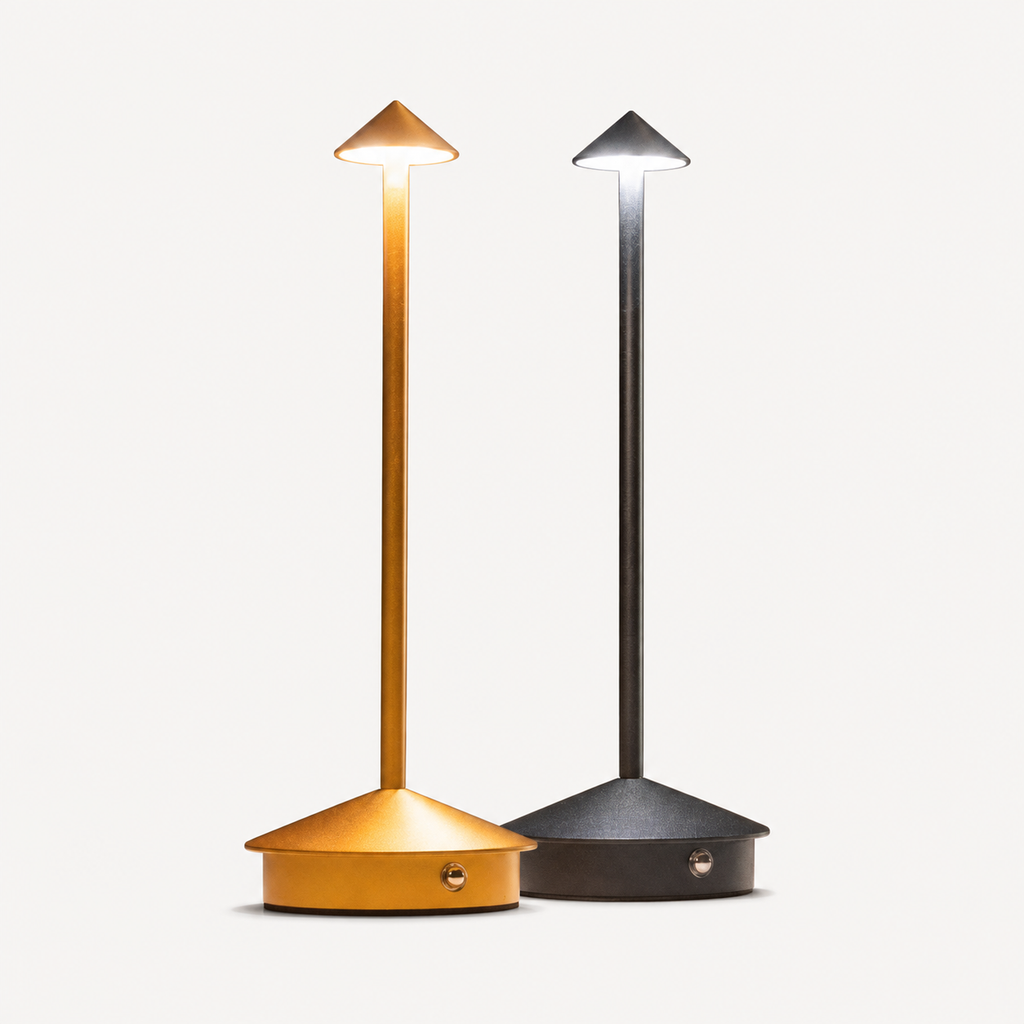 Minimalist Bar LED Table Lamp in gold and charcoal