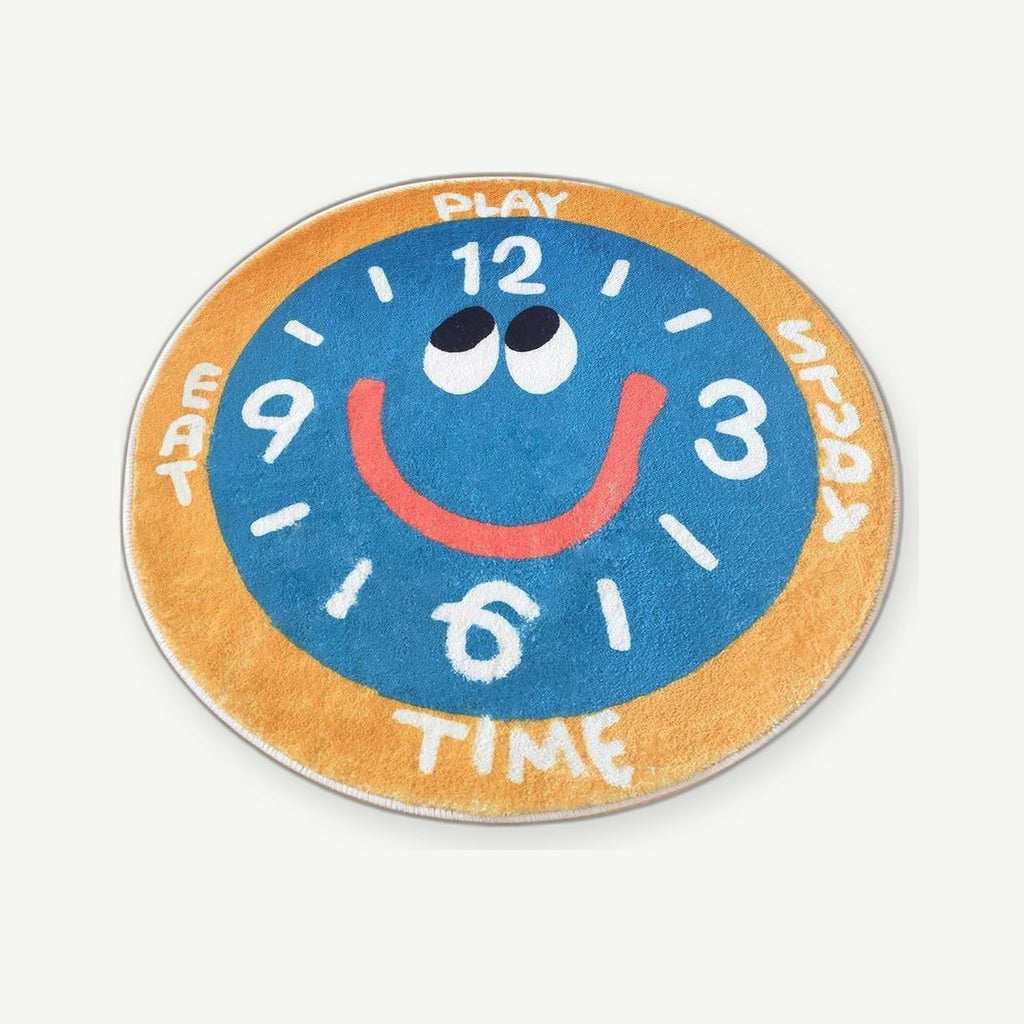 Round clock-design bedside rug