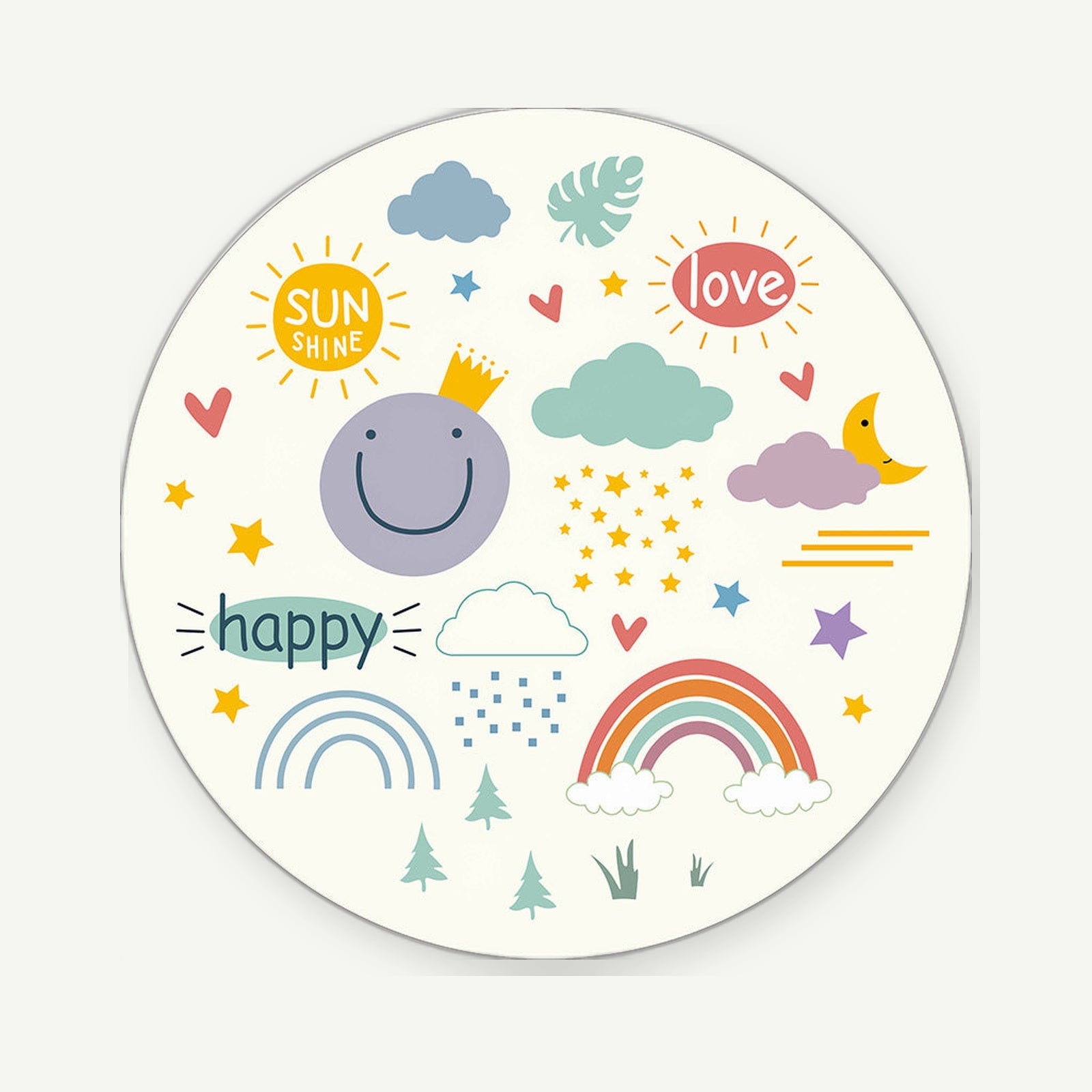 Round happy cartoon bedroom rug